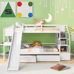 Harper & Bright Designs Bunk Bed with Stairs & Slide, Wood Twin over Twin Bunk Bed with Desk and Shelves,Bunk Bed Twin...