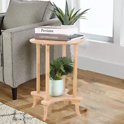 Bamboo Wood End Table Round Coffee Side End Table Sofa Tray Desk with Shelf for Living Room Home.