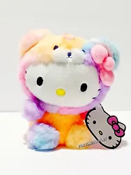 Sanrio Hello Kitty With Cute Rainbow Teddy Bear Costume Hello Kitty Figure Stuffed Girls Gift Toy Doll Super Soft 100%...