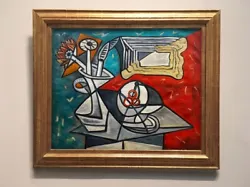 Here is a wonderful Picasso painting on canvas. great composition of colorful abstract/cubist forms. You can try to...