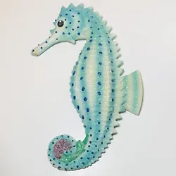 Blue Green Sparkle Seahorse Ceramic Wall Plaque Nautical Ocean Sea Decor 9”. No known defects or damage. SHIPS FREE.