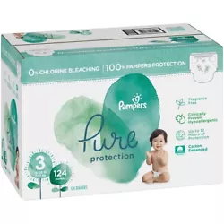 Pampers Pure Protection diapers help protect your baby’s skin with 0% chlorine bleaching and 100% Pampers protection....