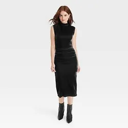 •Ruched drapey bodycon dress •Soft, stretchy velvet fabric •Mock turtleneck •Midi length •Recycled polyester ...
