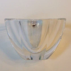One heavy, apx 3#, clear full lead crystal bowl signed on bottom with Orrefors Sweden label on side. Apx 5 3/8