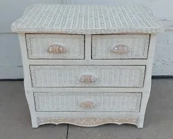 Pier 1 Imports Woven Wicker Dresser Jamaica Collection 4 Drawer Carved Wooden Pulls. Original whitewashed color. 34