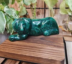 5.5 inch Stunning polished MALACHITE Lion Animal Carving, , 1.35 lb - cs001.
