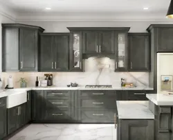 The “Smoky Grey” Jarlin Cabinets as pictured - makes a for abeautiful kitchen. The door style is a shaker door...