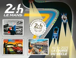 Bloc de timbres neuf réalisé pour les 100 ans des courses de 24h du Mans ( Le Mans ) 1923 - 2023 ; La course du...