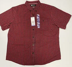 Weatherproof Mens XXL Short Sleeve Woven Button Front Shirt Red Plaid NEW.