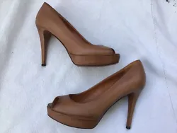 Up for quick sale/ offer is a Gucci brown leather peep toe high heel shoes # 297203, size 36.5 (6.5), Italy. The heel...