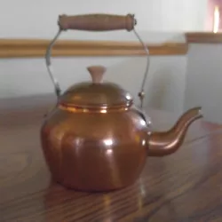 Vintage Copper Tea Kettle Made In Portugal Wooden Handle.