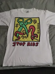 Keith Haring Vintage T shirt. Vintage size Mens Large 1989 Chicago . Pre shrunk Gravity Graphics. Stop AIDS logo.