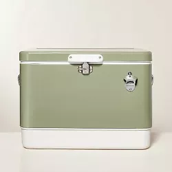 •54qt green and cream cooler •Features a two-tone look •Includes bottle opener •Metal construction with plastic...