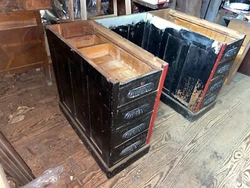 Drawer fronts are dovetailed. This is from a roll top desk. Two desk bays and a back. No top and no roll top parts....