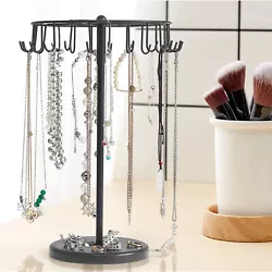 The jewelry rack is composed of a wooden storage tray rack at the bottom and 24 hooks at the top. You can rotate at...