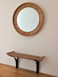 So unique! Offered is a Mid century design wall mirror with matching wall shelf console. Love the design... rendered in...