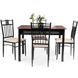 Our five-piece table set is the ideal choice for you.  Our kitchen table and chairs set has a retro wood appearance and...