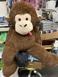 42” Jumbo Large Monkey Plush Stuffed Animal Gorilla Brown Tan Heart Pink Feet. Good used condition Best for Huggies...