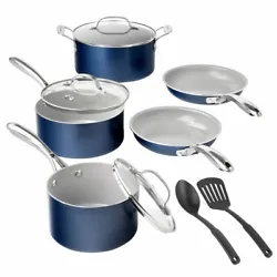 Creating culinary magic is easier with this performance set from Granite Stone Diamond. The cookware is in durable...