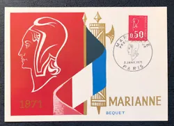 Carte Postale Premier Jour 1971 MARIANNE 0,50. Issue d’une collection