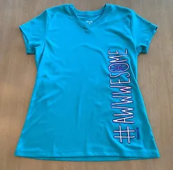 Reebok Girls V-neck SpeedWick #Awwwesome Tee Teal Size 10/12. Condition is Pre-owned. Color most like photo #3 Shipped...