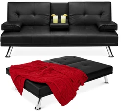 Just recline the backrest. Back of chaise is in a blackfabric to allow for recline. Sleek and modern convertible futon...