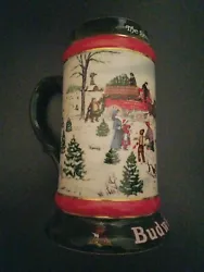 1991 Anheuser Busch BUDWEISER Bud Holiday Christmas Beer Stein Mug Clydesdales. Condition is Used. Shipped with USPS...