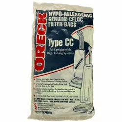 Part Number CCPK8DW. Genuine Oreck XL Vacuum Bags, Type CC Hypo-Allergenic Vacuum Bags.