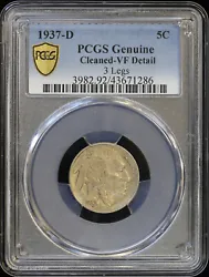 5c Buffalo Nickel. For sale is a1937-DBuffalo Nickel. Certified / graded by PCGS as Genuine VF Detail. View pictures...
