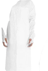 New 5 Isolation Gown Machine Washable AAMI Level 1 Polyester White/Blue S/M. 5 pcs/ bag buy more only 2.50 for 1 pack
