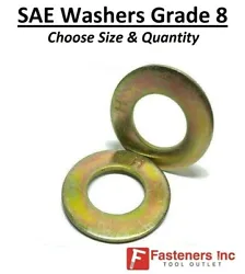 SAE Flat Washers Thru-Hardened Grade 8 Yellow Zinc (Choose Size & Qty) 