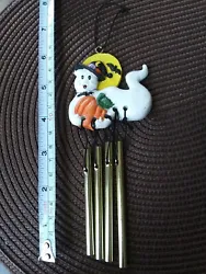 Vintage Halloween Small Ghost With Pumpkin Windchime. From estate shows wear scuffs  dont know brand what you see is...