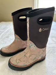 OAKI Toddler Girls Rain/Snow Boots Size 11 Color  Pink/Gray Owl Print