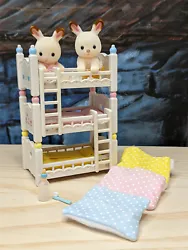 Sylvanian Families Dollhouse Furniture Calico Critters Triple Bunk Bed, 3 beds with Baby Rabbit Twins, baby bottle and...