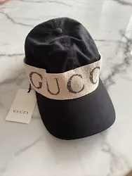 Gucci Gabardine Baseball Hat With Gucci Headband, Size M (58), Black Color, NWT, Includes Dustbag