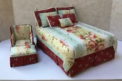 This beautiful bed set features coordinating cotton fabrics. The bedspread is embellished with lace and trim on the...