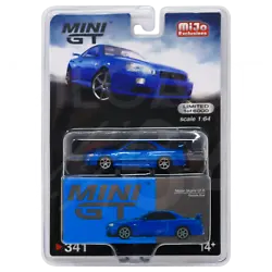 Mini GT MiJo Exclusive Nissan Skyline GT-R Bayside Blue R34 #341. Get your hands on one of these limited run...
