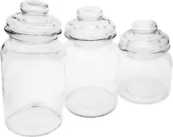 Decorative Kitchen Counter Top Glass Jars Canister Set - Cookies Coffee Sugar Snacks (3 Pieces)Our glass three canister...
