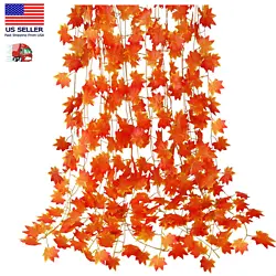 18ft Fall Garland Maple Leaf Foliage Mantle Vine Door Wall Decor Autumn Halloween (10 ft large leaf and 8 ft small leaf...