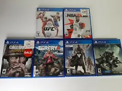 Ps4 Video Game Lot Call Of Duty WWII, Farcry 4, Destiny 1 & 2, UFC, NBA 2K18. Destiny 2 is brand New unopened. Fast...