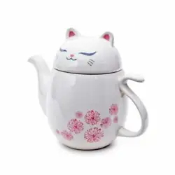 Tea Pot with handle holds capacty of 22 fl oz. Great gift set for cat lovers. Microwave and Dishwasher safe (Diffuser...