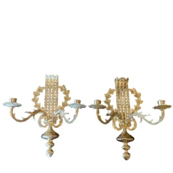 This is a beautiful and elegant pair of cast aluminum wall sconce candle holders, in great condition! Check out the...