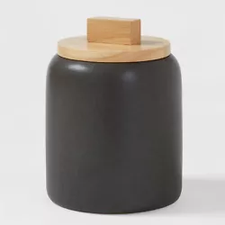 NEW - Tilley Food Stoneware Storage Canister Jar w/Wood Lid, 32 Ounce, size Small, Project 62 - Black with Grainy...