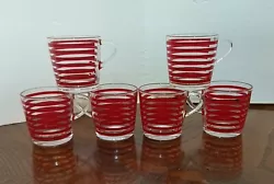 Vintage Ikea Glass Espresso Cups Red Striped 4oz Set of 6 France #18314 Retro. No chips, cracks, flea bites or wear....