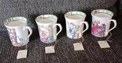 4 Queens Fine Bone China Cups The Birthday Week Sunday Tuesday Wednesday Friday.  New Old Stock With Tags Excellent...
