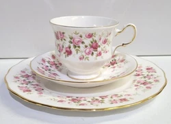 Queen Anne Cascade Roses 8636 Teacup & Saucer Set.  The set is in excellent condition, no chips or cracks.
