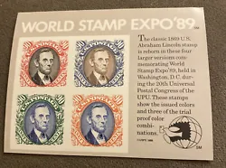 1989 - 90¢ - WORLD STAMP EXPO - Souvenir Sheet of 4, Mint NH