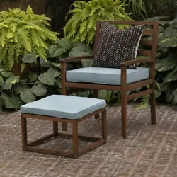 Made of naturally weather resistant acacia wood, this outdoor chair and ottoman inserts extra comfort into your outdoor...