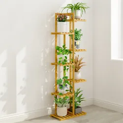 Bamboo Vertical Plant Stand High Low Shelves Flower Rack Display Indoor Outdoor.