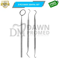 The dental pick has a sharp point to dislodge plaque from tight areas. 3PC BASIC DENTAL TOOL SET The Basic Dental Tool...